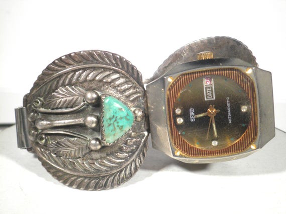 Vintage Men's Sterling Turquoise Native American Seiko Automatic Vintage Men's Sterling Turquoise Native American Seiko Automatic