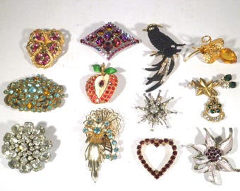 Vintage Rhinestone Brooches Costume Jewelry - Selection Group