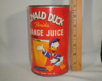 Vintage Mid-Century Donald Duck Orange Juice Quart Tin Can