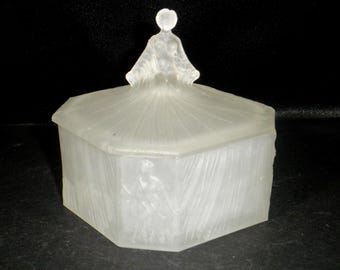 1930s Ramses Nude Lady Satin Glass Vanity Powder Trinket Box