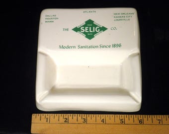 Vintage Selig Sanitation Supplies Ceramic Advertising Ashtray