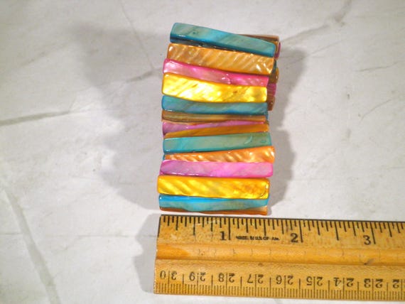 Abalone Shell multi-colored dyed stretch bracelet - image 2