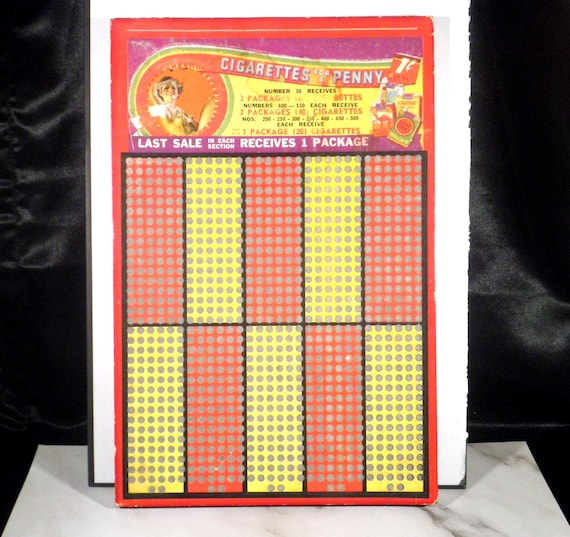 penny cigarettes Vintage 1920s Cigarette 1-Cent Game Punch Board