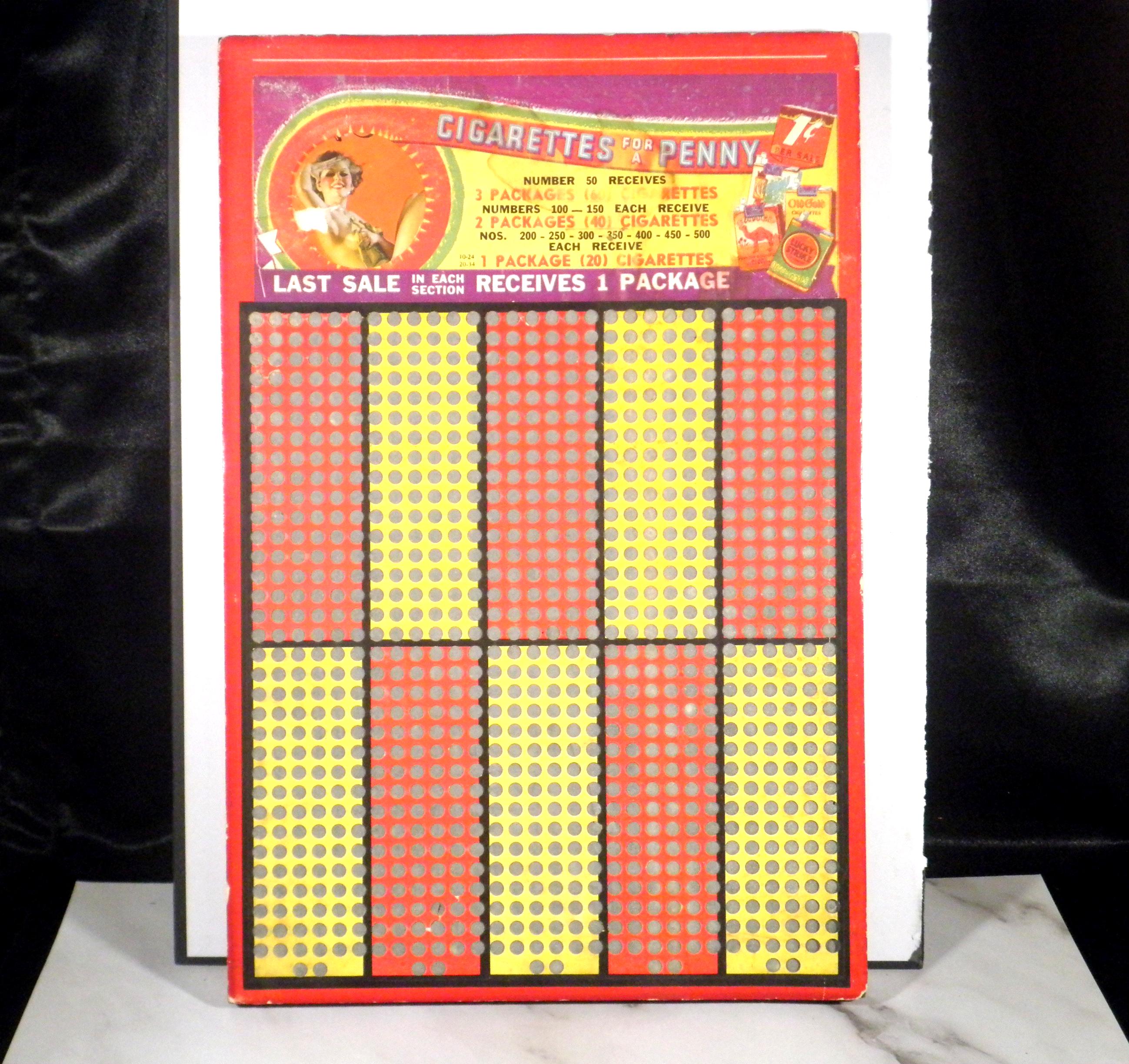 does game sell cigarettes Vintage 1920s Cigarette 1-Cent Game Punch Board