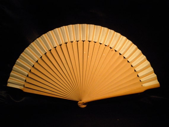 Vintage Japanese Folding Hand Fan Bamboo and Rice… - image 2