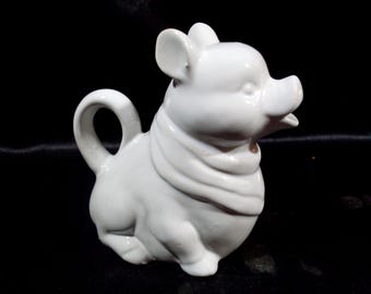 Vintage White Ceramic Pig Creamer Japan
