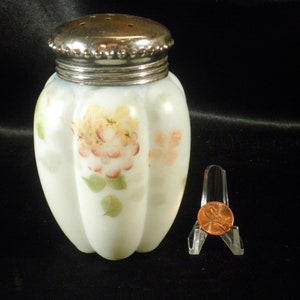 Gillinder & Sons 1890&#39;s Hand Painted Opal Satin Sugar Shaker Muffineer