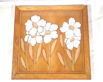 Vintage Semigres Italian Floral Tile Trivet in Wooden Frame