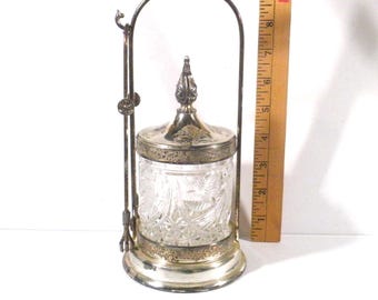 Antique Victorian Rogers Bros. Pickle Castor Silverplate with Crystal Bird Insert