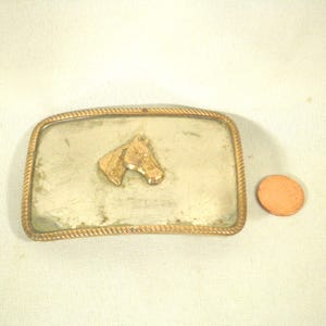 Vintage ROCK MOUNT Denver Colorado Horse Head Belt Buckle - Gold Tone and Nickle Silver