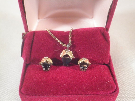 Black Hills 10k Gold Necklace Pendant and Earring… - image 1