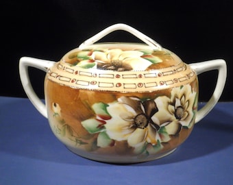 Antique Hand-Painted Nippon Biscuit/Cracker Jar - Floral Design