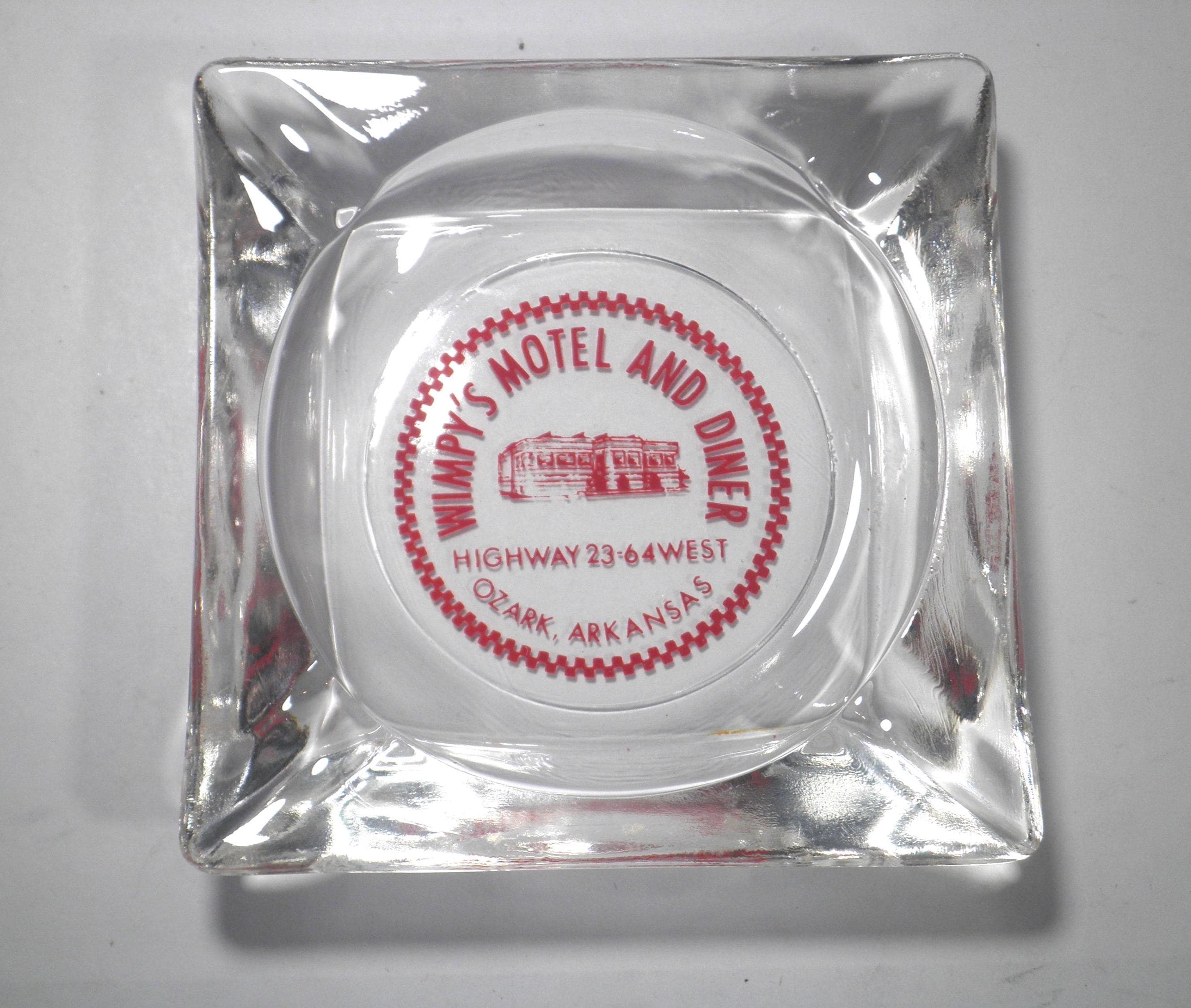 Vintage Wimpy's Diner and Motel Glass Ashtray - Ozark, Arkansas