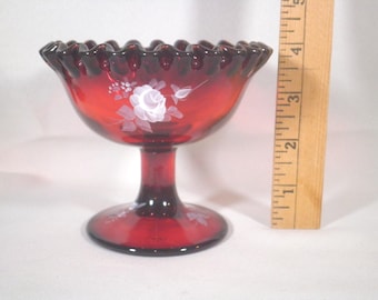 Fenton Ruby Red Bowl Ruffle Reserved for Steven: Fenton Ruby Red Glass Compote Bowl Ruffled Rim ...