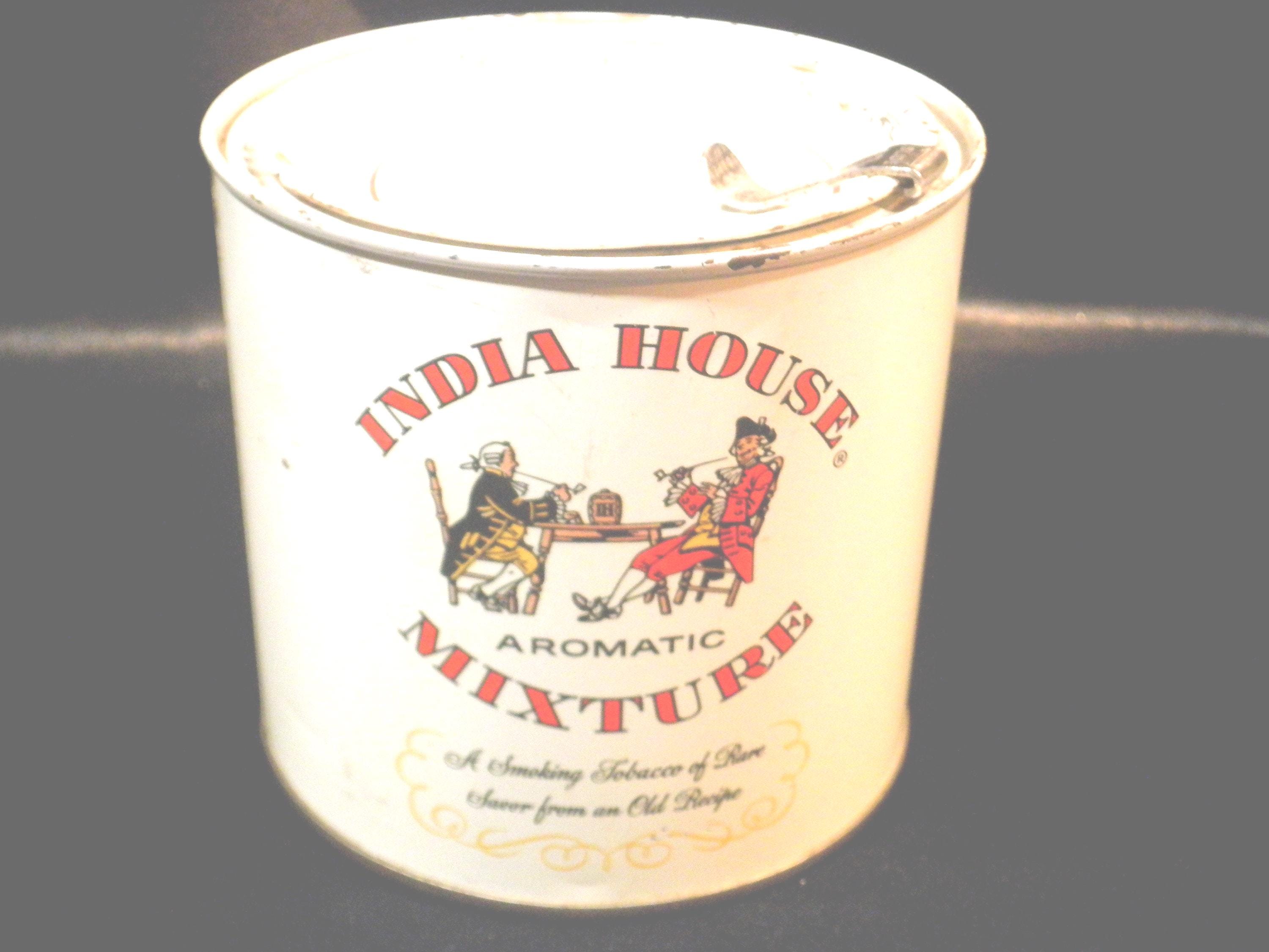 indian tobacco tin Vintage India House Aromatic Mixture Tobacco Tin Can