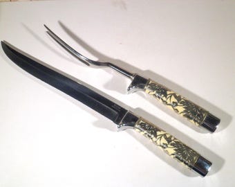 Vintage Briddell Carving Cutlery Set with Silver Overlay