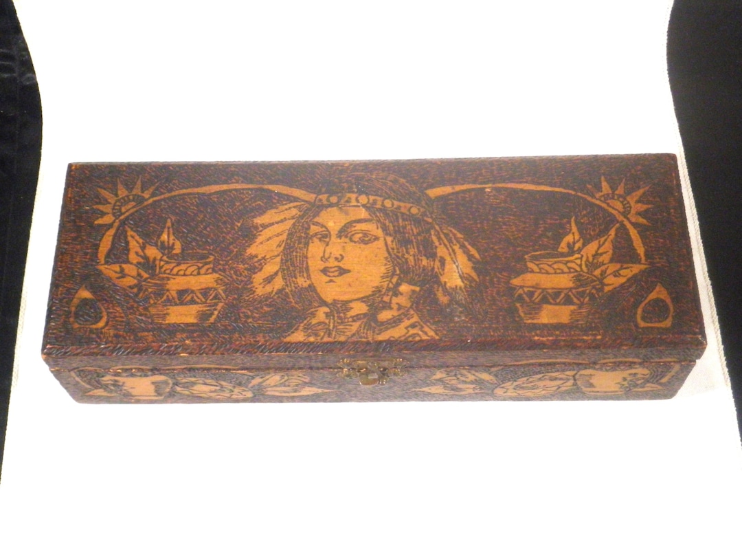 Antique 1890-1900 Flemish Art Co, NY Pyrography Native