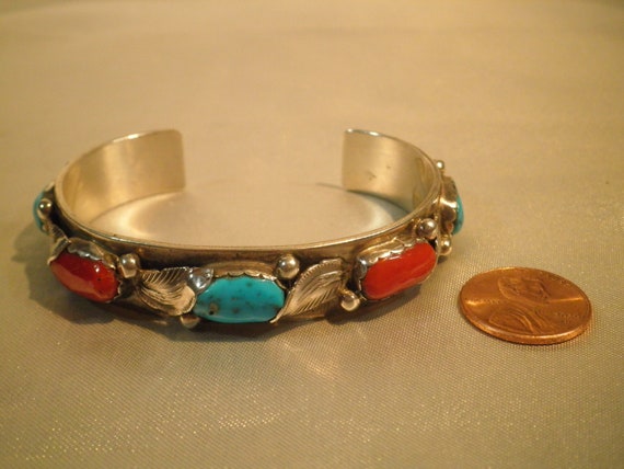 Simplicio Zuni Sterling Turquoise Coral Bracelet - image 6