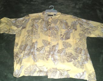 Vintage Puritan Men's Hawaiian Banana Palm Shirt XL Viscose Rayon Short Sleeve