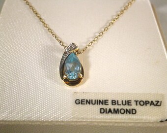 Blue Topaz And Diamond 18k Over Sterling Silver Pendant Necklace