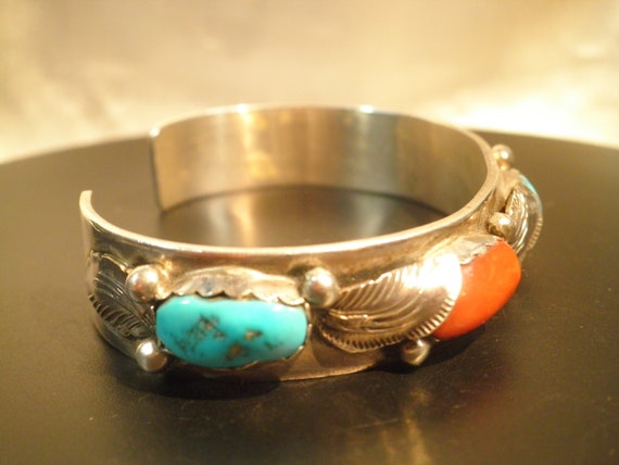 Simplicio Zuni Sterling Turquoise Coral Bracelet - image 2