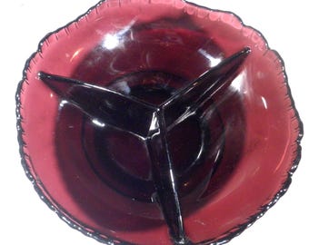 Vintage Purple Amethyst Glass Divided Relish Dish