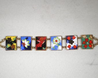 Vintage Robert Kuo Cloisonné Panel Bracelet