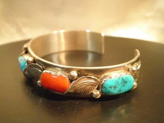Simplicio Zuni Sterling Turquoise Coral Bracelet - image 3