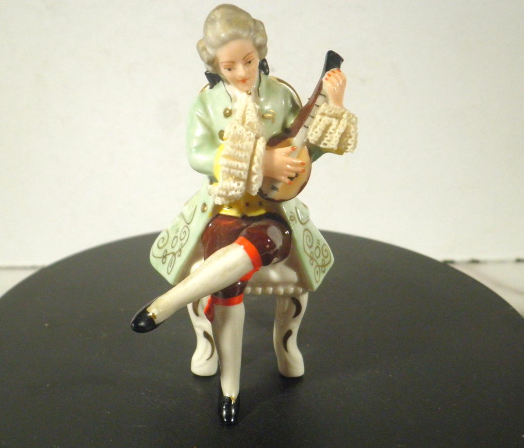 Antique Dresden RP Germany Miniature Man Playing Lute Lace Figurine - Etsy