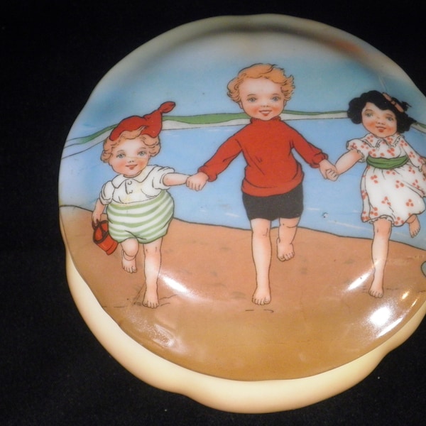 Antique Royal Bayreuth Children on the Beach Footed Trinket Box