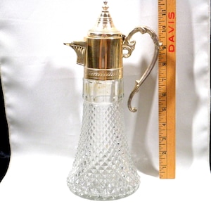 Crystal & Silver-Plate Claret Pitcher Decanter~Leonard Silver Mfg~Italy