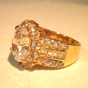 Vintage Sterling Silver Gold-Plated Cubic Zirconia CZ Women&#39;s Statement Ring Size 6 3/4
