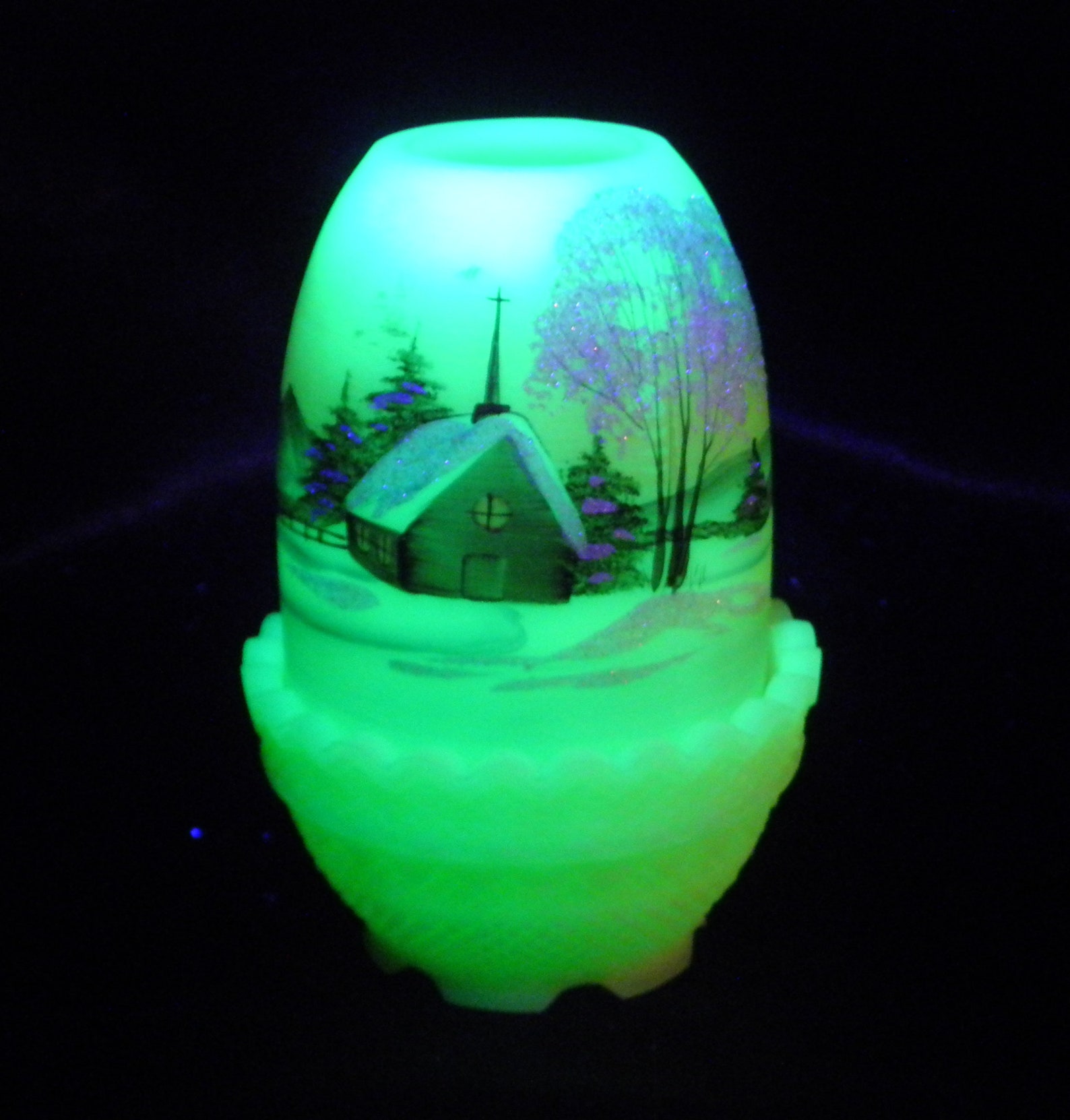 Fenton Custard Glass Fairy Lamp Church Winter Scene 1978 Etsy