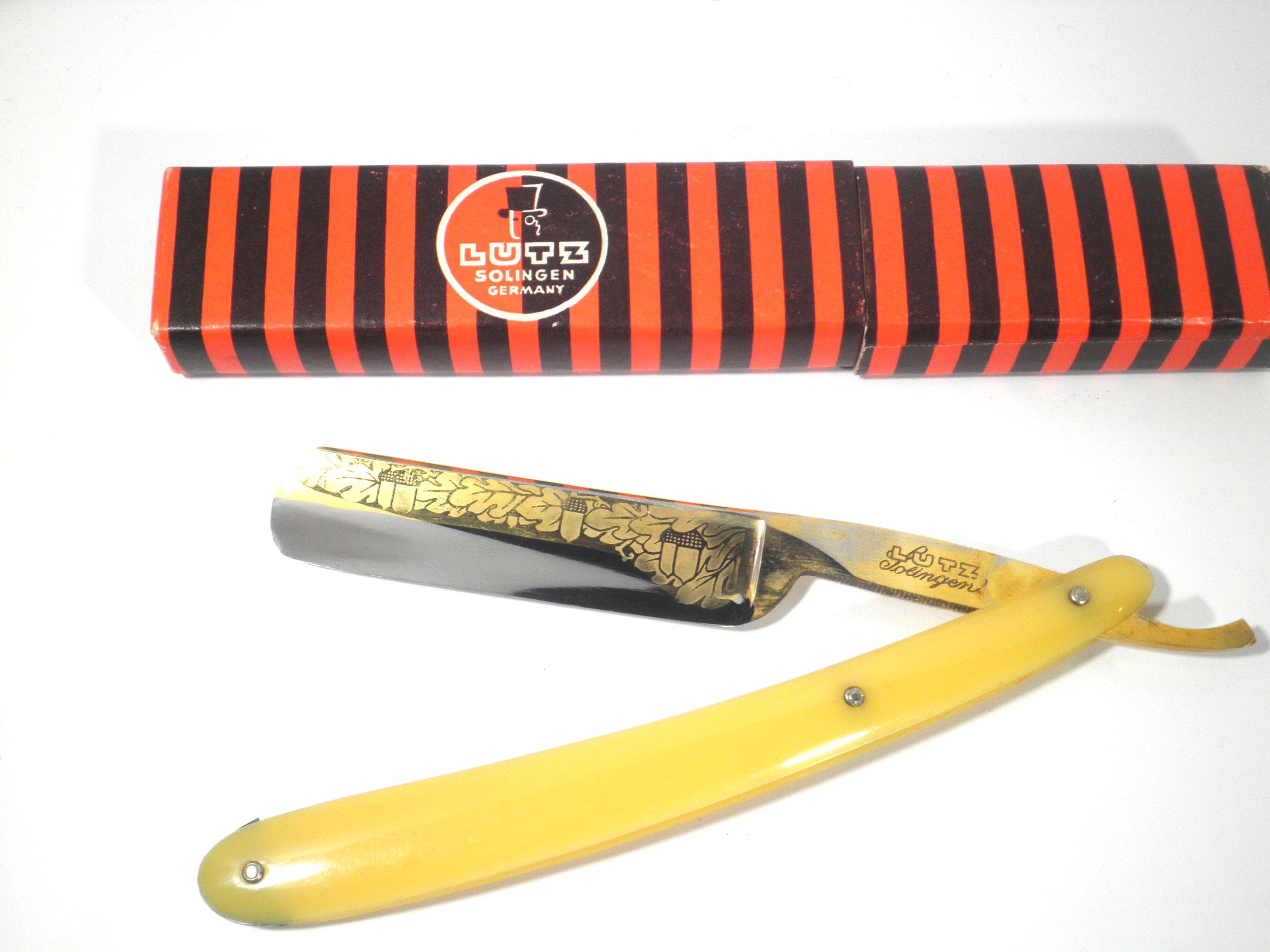 Antique LUTZ Solingen Germany Golden Acorn Leaf Straight Razor