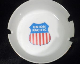 Vintage Union Pacific Railroad Glass Ashtray - Ashtray Specialty Company, Chicago