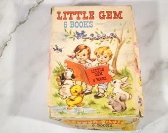 Vintage 1940s "Little Gem" boxed set of 6 children's books - Saalfield Publishing Company.