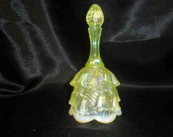 Vintage Fenton Temple Bell Lily of the Valley Topaz Vaseline Iridescent Opalescent RARE!