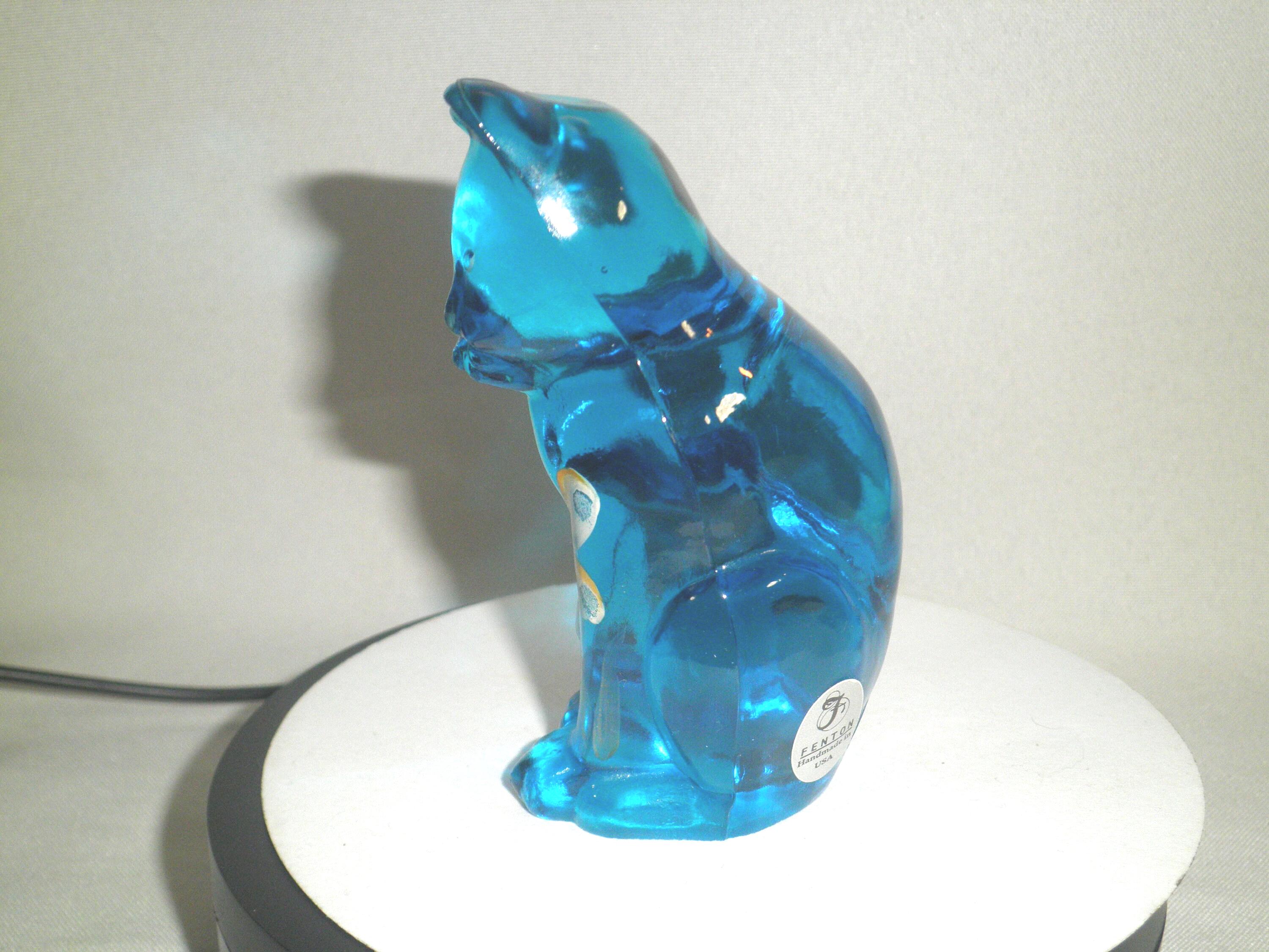 Fenton Art Glass Hand-painted Blue Stylized Cat Figurine - Etsy
