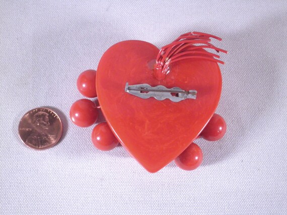 1940's Bakelite Red Heart with Dangling Cherries … - image 2