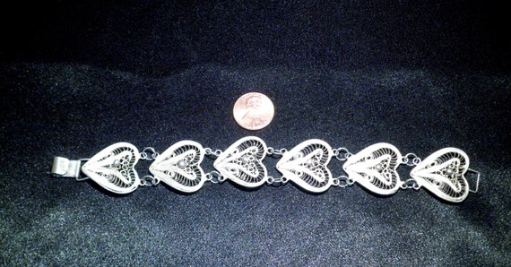 Sterling Silver Filigree Heart Bracelet - image 1
