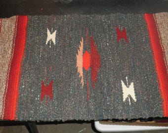 Vintage Chimayo 33 x 14 1/2 Wool Table Runner Rug Handwoven