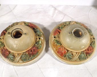 Antique Art Nouveau flush mount ceiling light fixtures - lot of 2