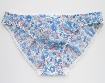 Liberty cotton knickers, blue pink cotton underwear, Liberty Betsy print knickers