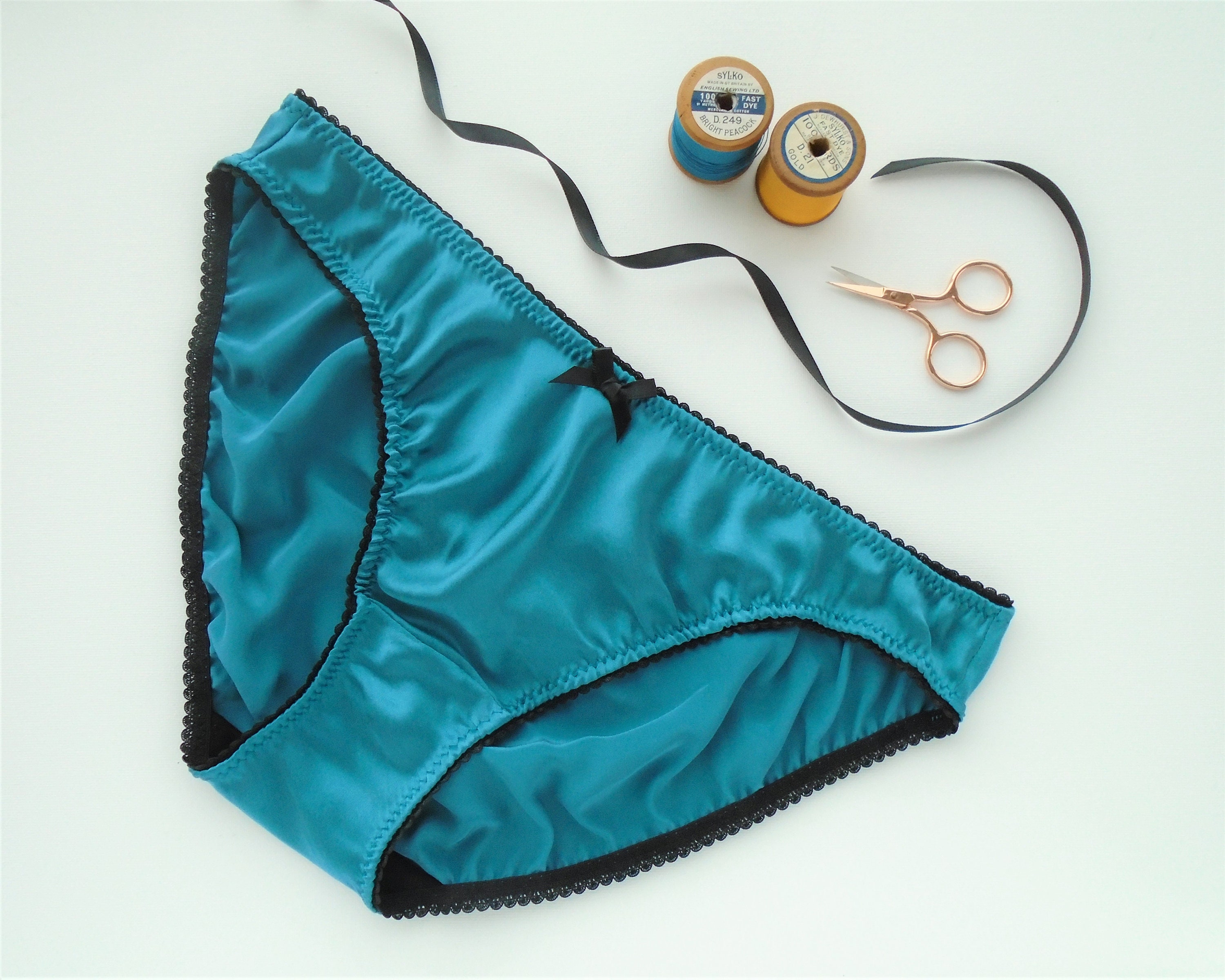 Pure silk knickers silk panties teal green blue handmade Etsy