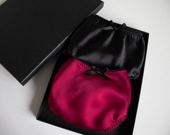 1 or 2 pairs pure silk knickers red and black, handmade silk knickers, black/red silk briefs, silk underwear