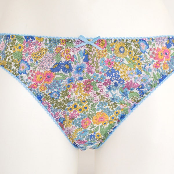 UK 8 only Liberty cotton knickers, handmade blue floral cotton underwear