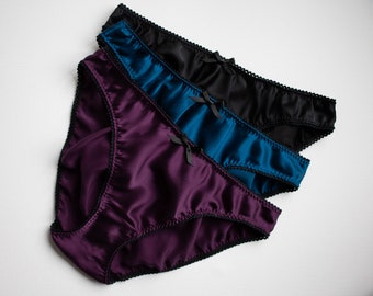 Pure silk knickers, choose your selection, handmade silk knickers, black, purple and blue handmade silk briefs