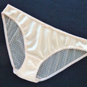 Pure silk pink stretch mesh handmade knickers, silk sheer panties