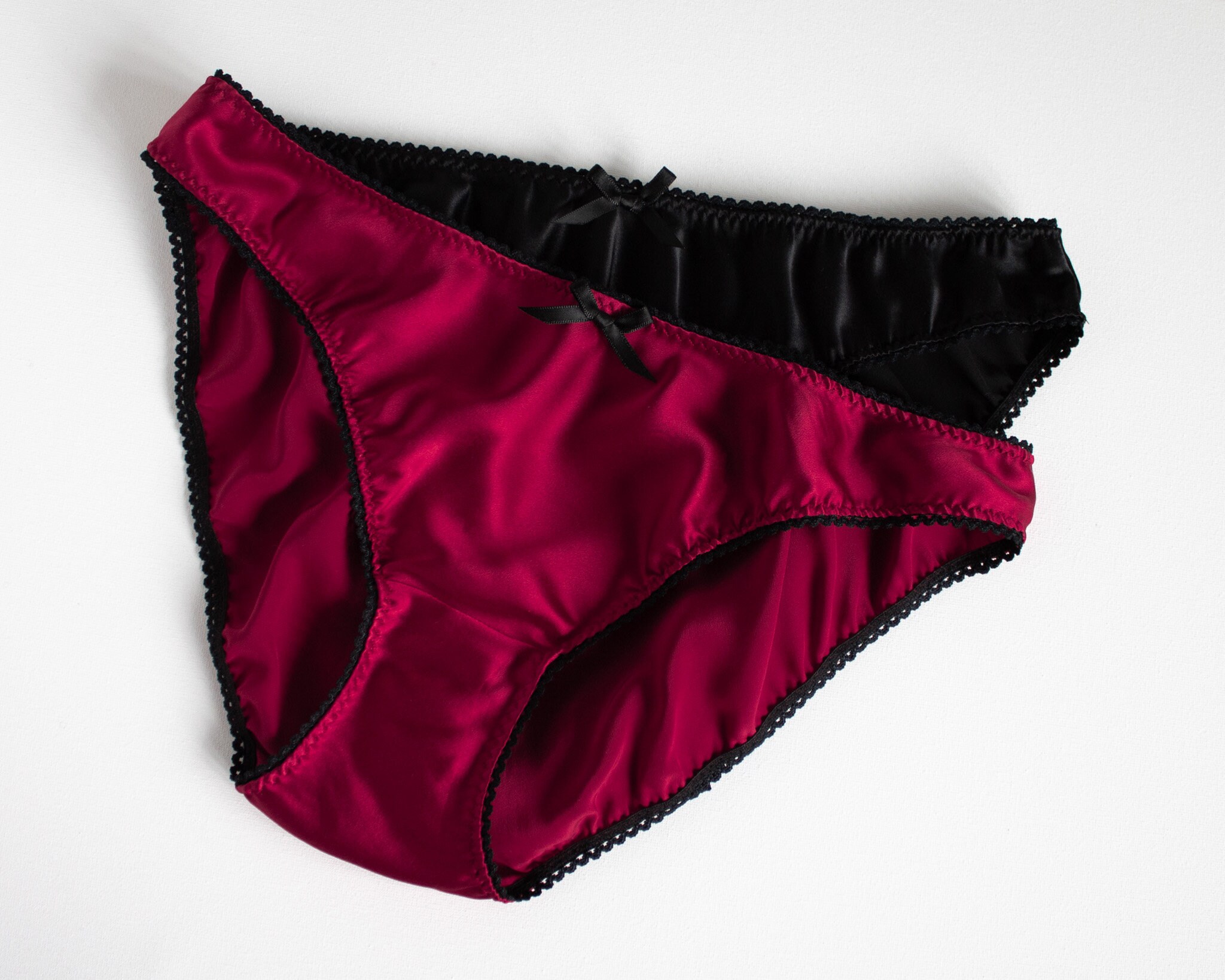 2 X Pure Silk Knickers Red and Black, 2 Pairs of Silk Knickers, Black