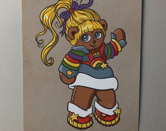 Rainbow Brite Bear - Cartoon Inspired Bear Giclee Art Print *Unframed*